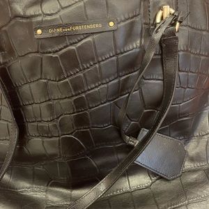 Diane von Furstenberg black leather tote.